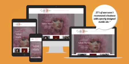 Salon Marie kampaamo verkkosivut – mobiilioptimoitu WordPress Elementor toteutus eri laitteilla